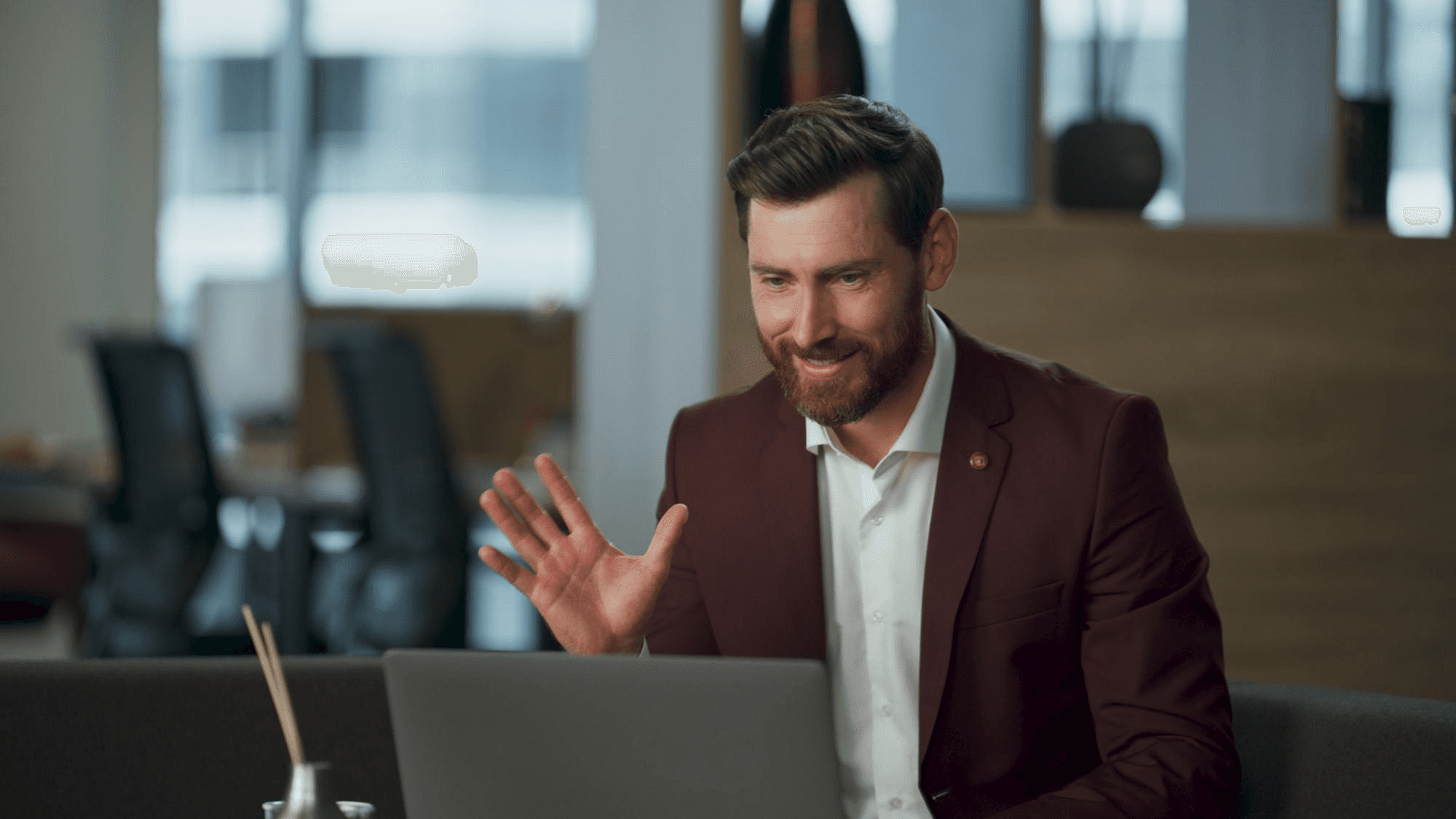 A business leader in conversation
